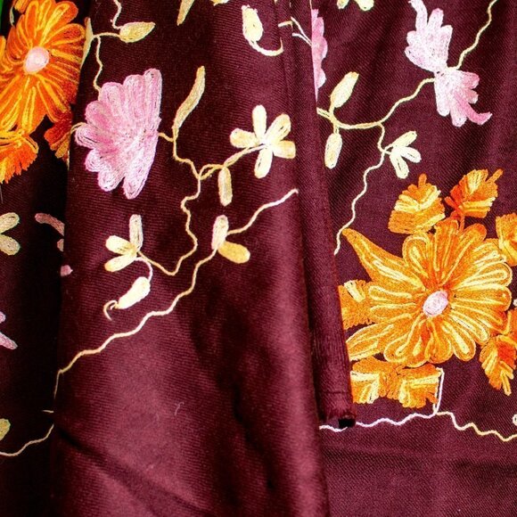 KASHMIRI Floral Shawl | Kashmir Wool Hand-Embroidered Floral Shawl | 72” x 24” - Picture 2 of 11